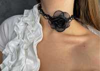 Czarny koronkowy Choker na szyje czarna mała róża alternative