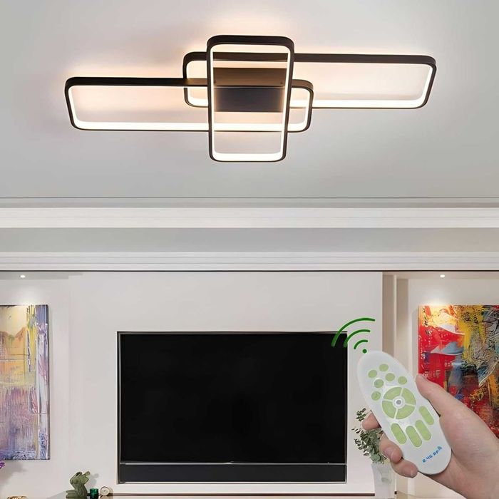 Lampa Sufitowa LED 3 Ramy Ściemniana Pilot Nocna Czarna Nowoczesna