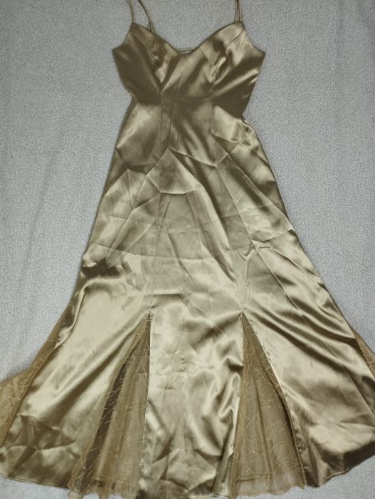 Złota sukienka satynowa M 38 balowa weselna studniówkowa osiemnastka