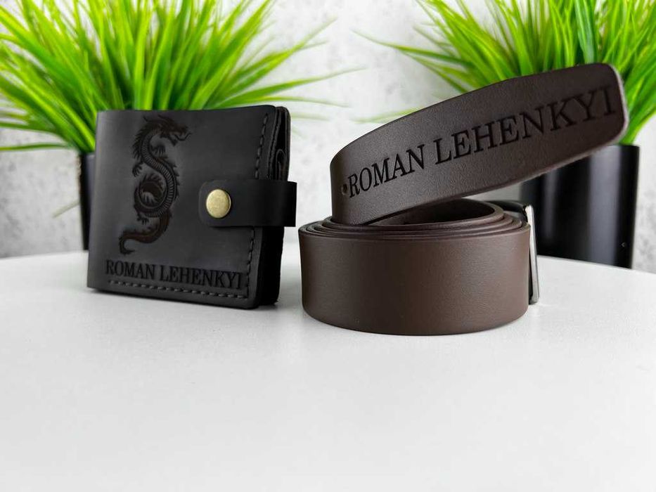 Шкіряний ремінь та гаманець | Подарунковий набір для чоловіків