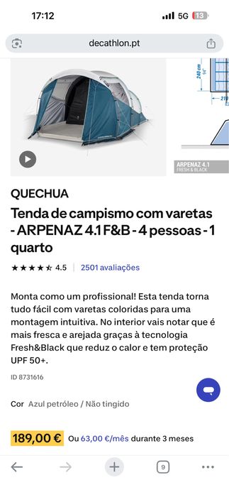 tenda campismo arpenaz 4.1 fresh & black