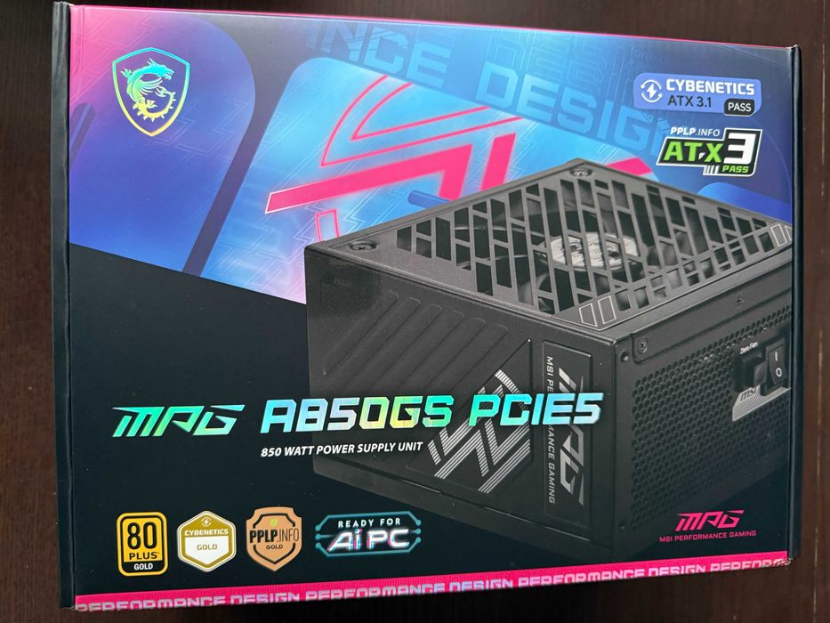 Zasilacz MSI MPG A850GS PCIE5 –850W ATX 3.1, 80+ Gold, modularny, nowy