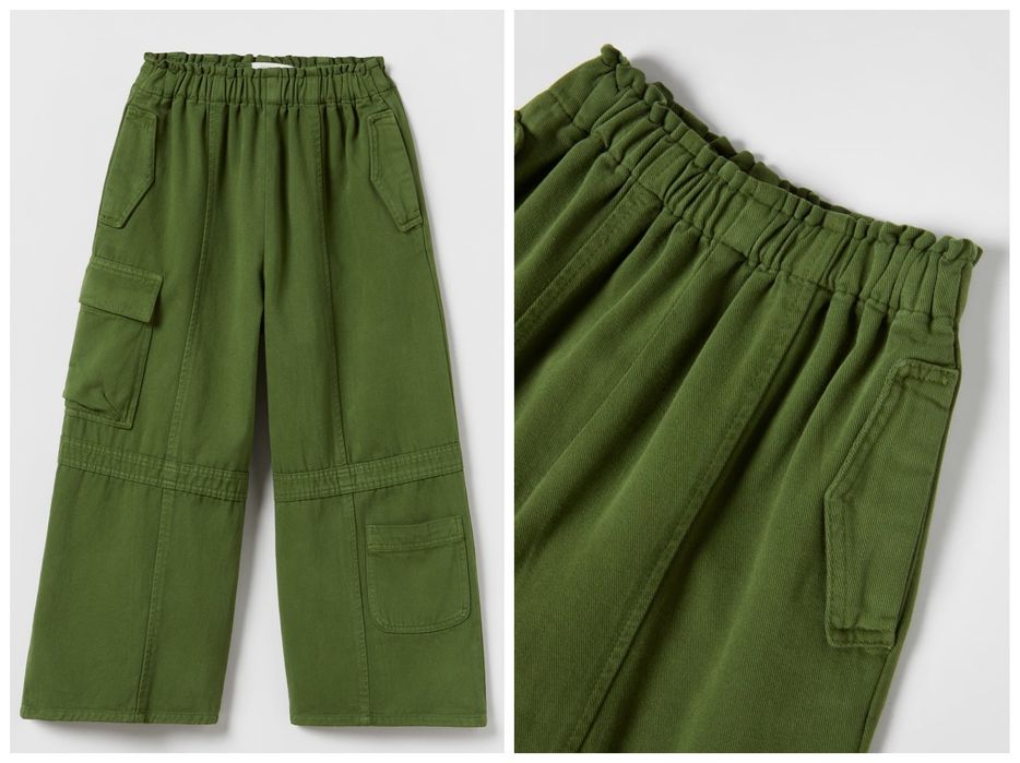 NOWE spodnie cargo Zara 140 zielone szerokie wide leg