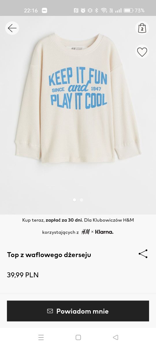 Bluzka H&M r.92 waflowy wzór top