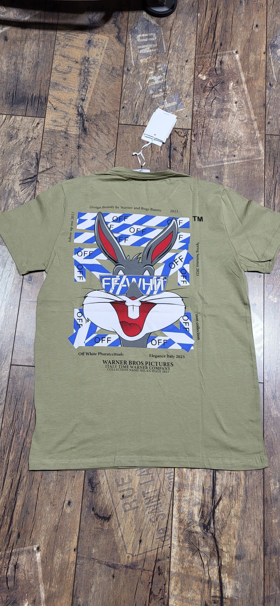 Off white koszulka męska t-shirt oliwka khaki królik bugs S