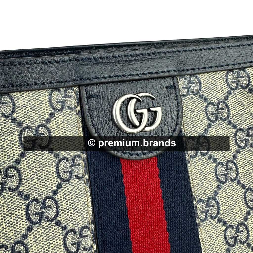 Torebka Gucci Ophidia GG Medium Tote granatowa skóra naturalna/canvas