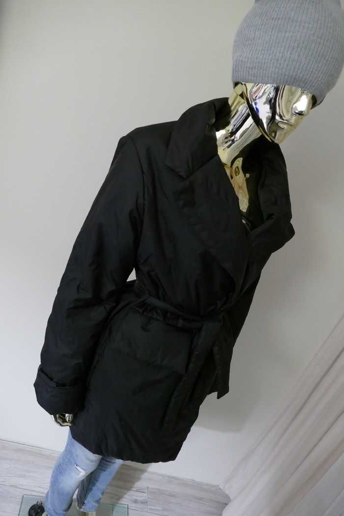 Muza Fashion świetna pikowana kurtka płaszczyk z wiązaniem S-M