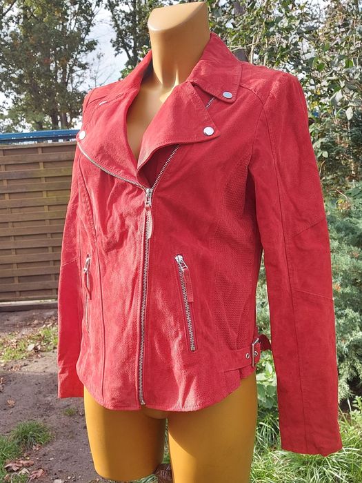 Kurtka ramoneska prawdziwa skóra zamszowa czerwona rozmiar 42 firma C&