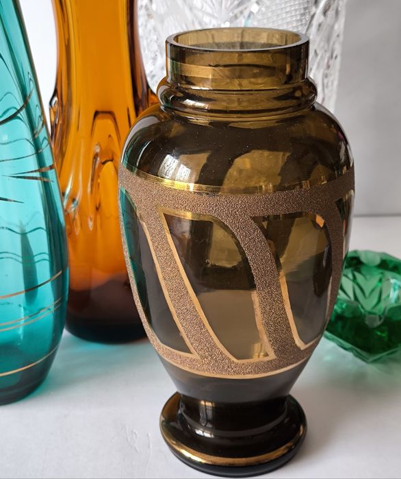 Piękne stare kolorowe szkło wazon Francja Velur kolekcja