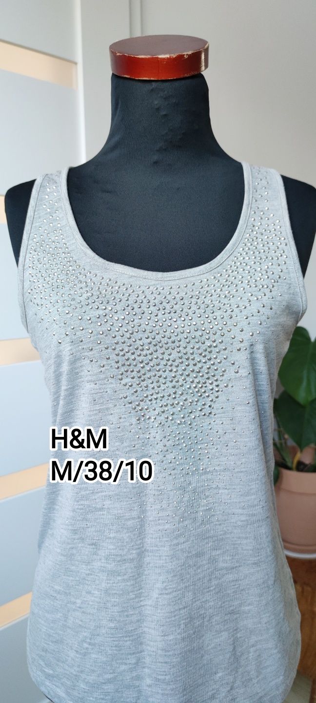 Koszulka top bluzka bez rękawów cyrkonie H&M M/38/10