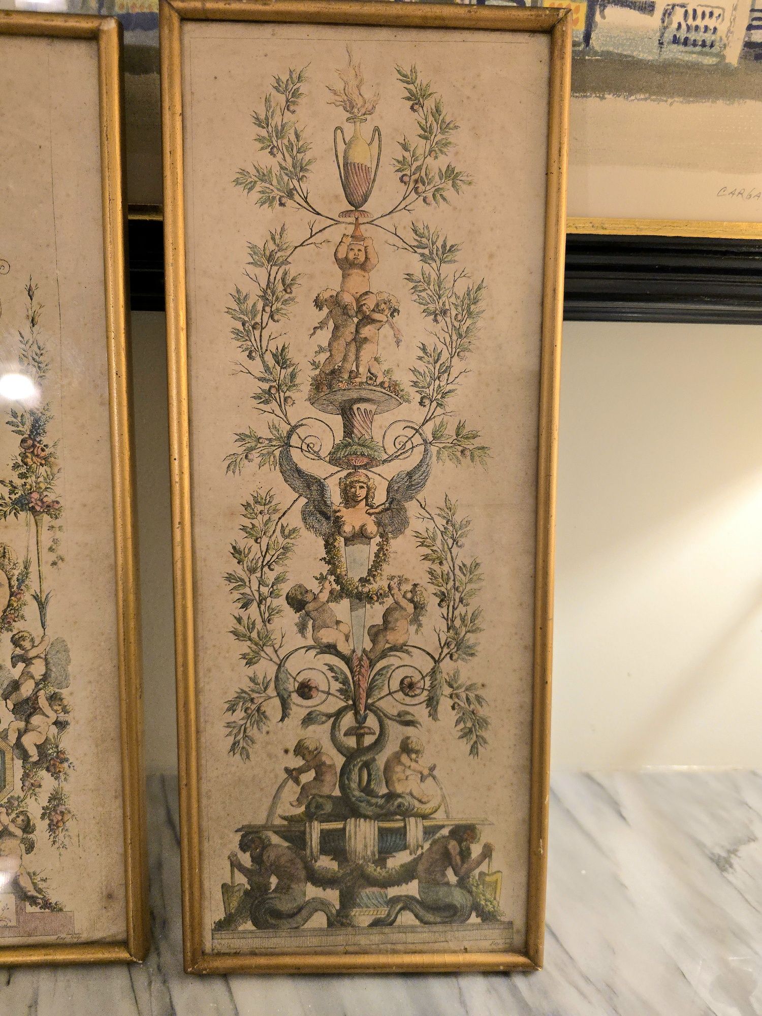 Par de Gravuras Antigas Neoclássicas – c. 1780–1810 – Coloridas à Mão