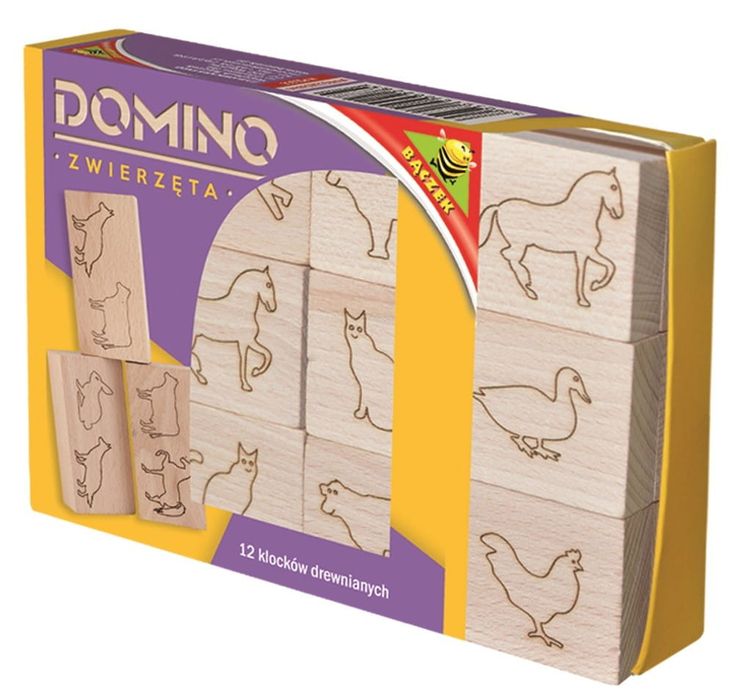 NOWE Klocki Drewniane 12 DOMINO EDUKACYJNE od 1 roku życia - Zwierzaki