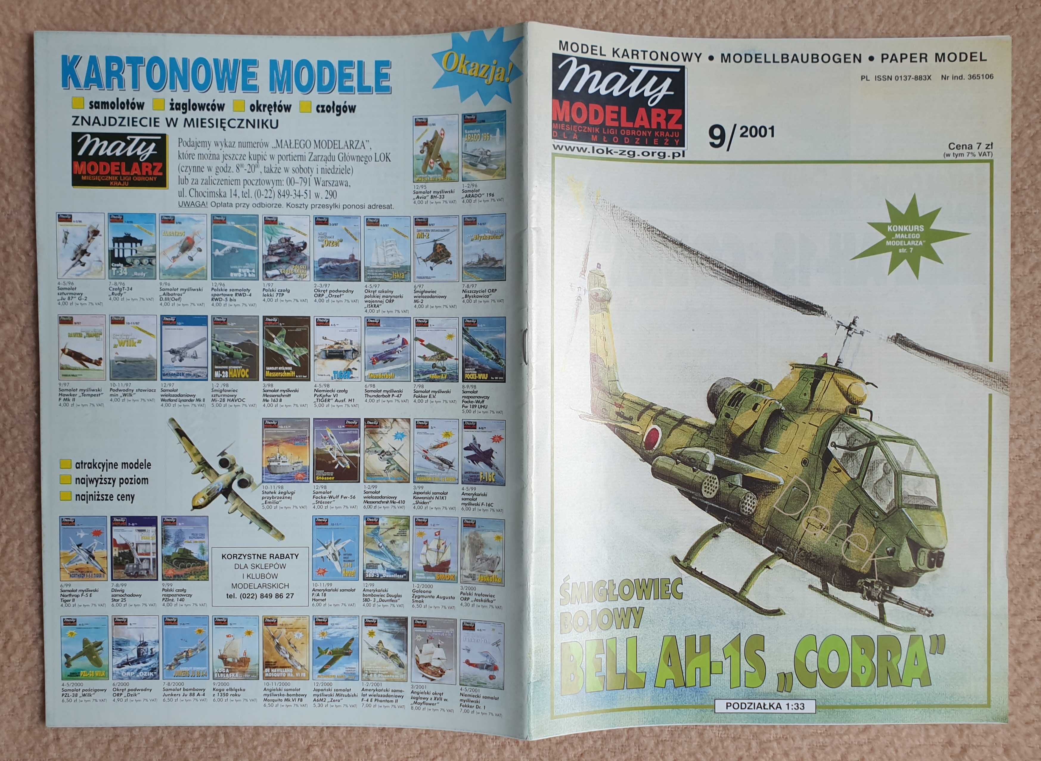Bell AH-1S COBRA Mały Modelarz 9/2001 śmigłowiec bojowy