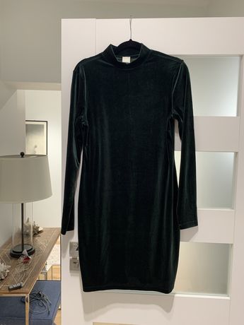 H&M elegancka sukienka damska welurowa L butelkowa zieleń nowa