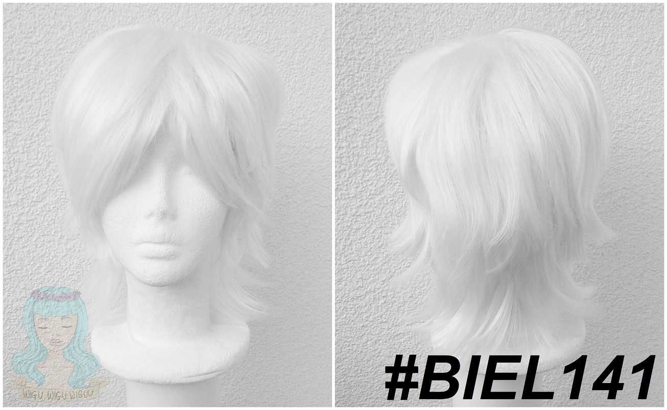 Krótka biała peruka z grzywką męska cosplay wig biały krótki męski