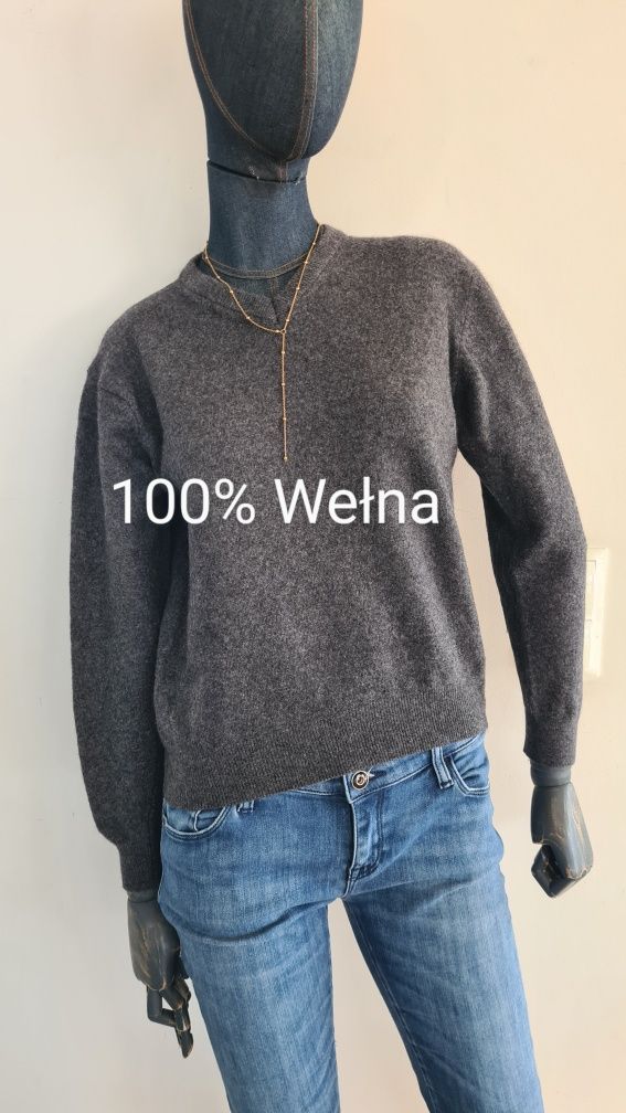 Sweter ellesse 100% Wełna. Czarny Grafitowy.  Rozmiar S / M.