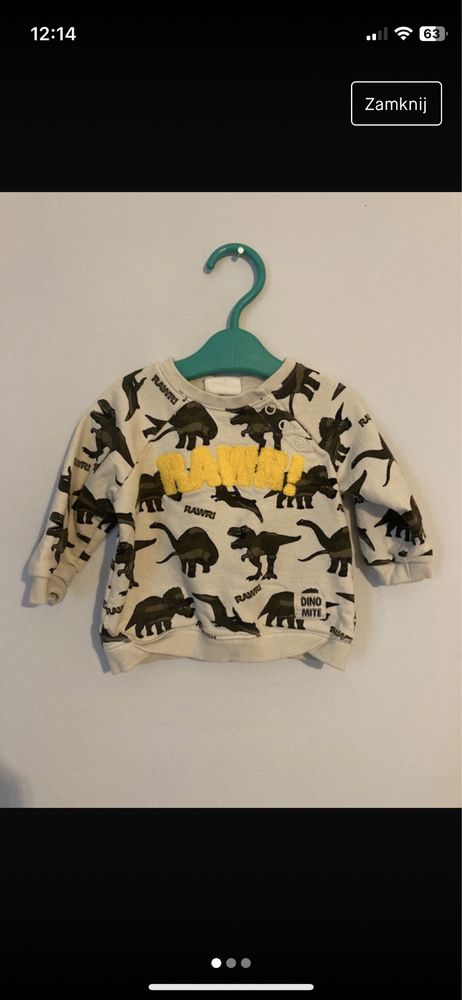 Bluza niemowlęca kappahl 62 dinozaury