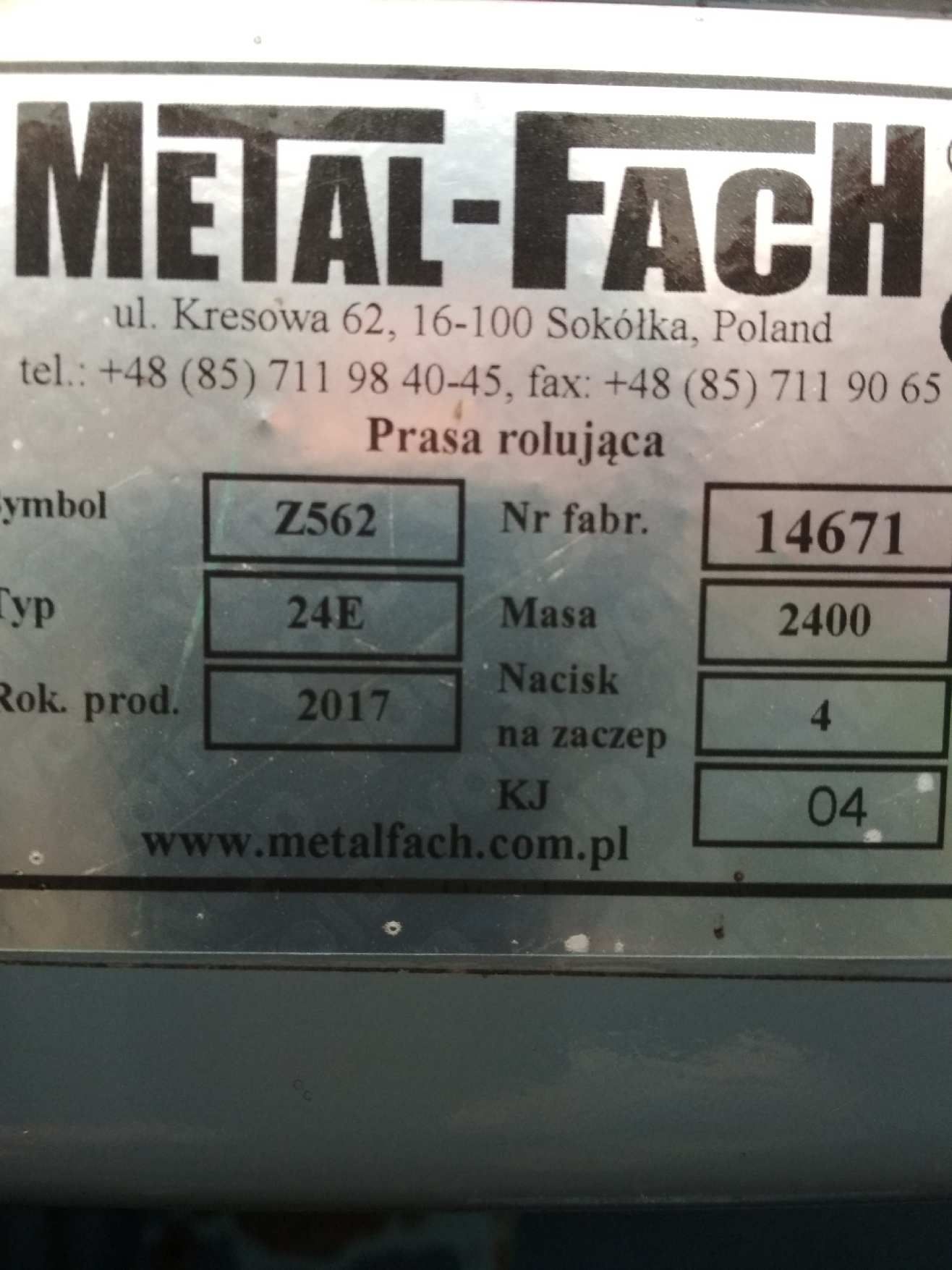 Prasa rolująca Metal Fach Z 562RN, siatka, rotor, noże, (Sipma).