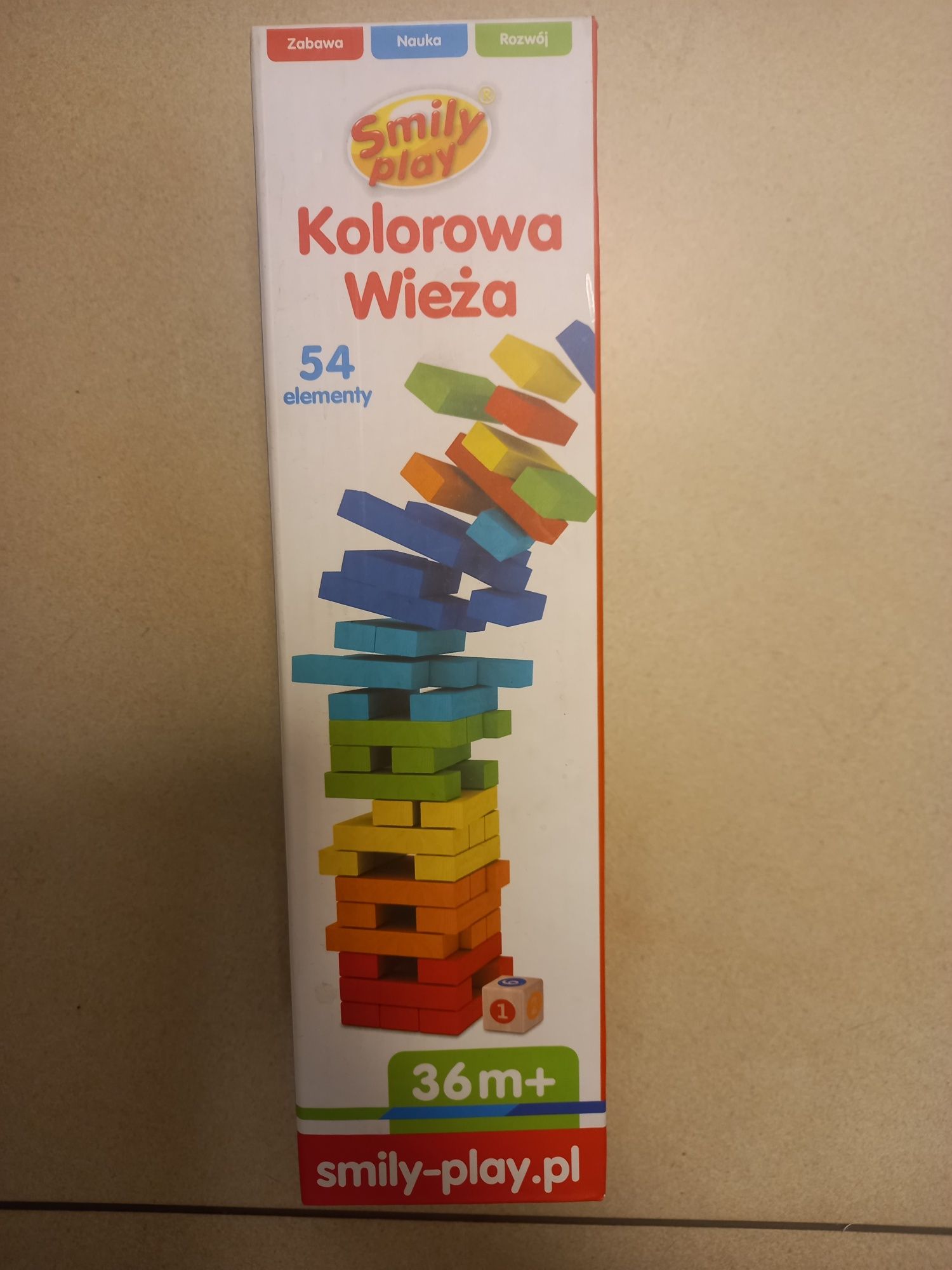 Kolorowa wieża, drewniane klocki Smily Play