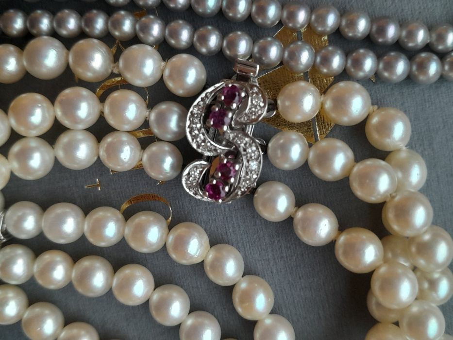 Piękny Naszyjnik Złociste Perły 8.3mm Diamenty Złoto 750