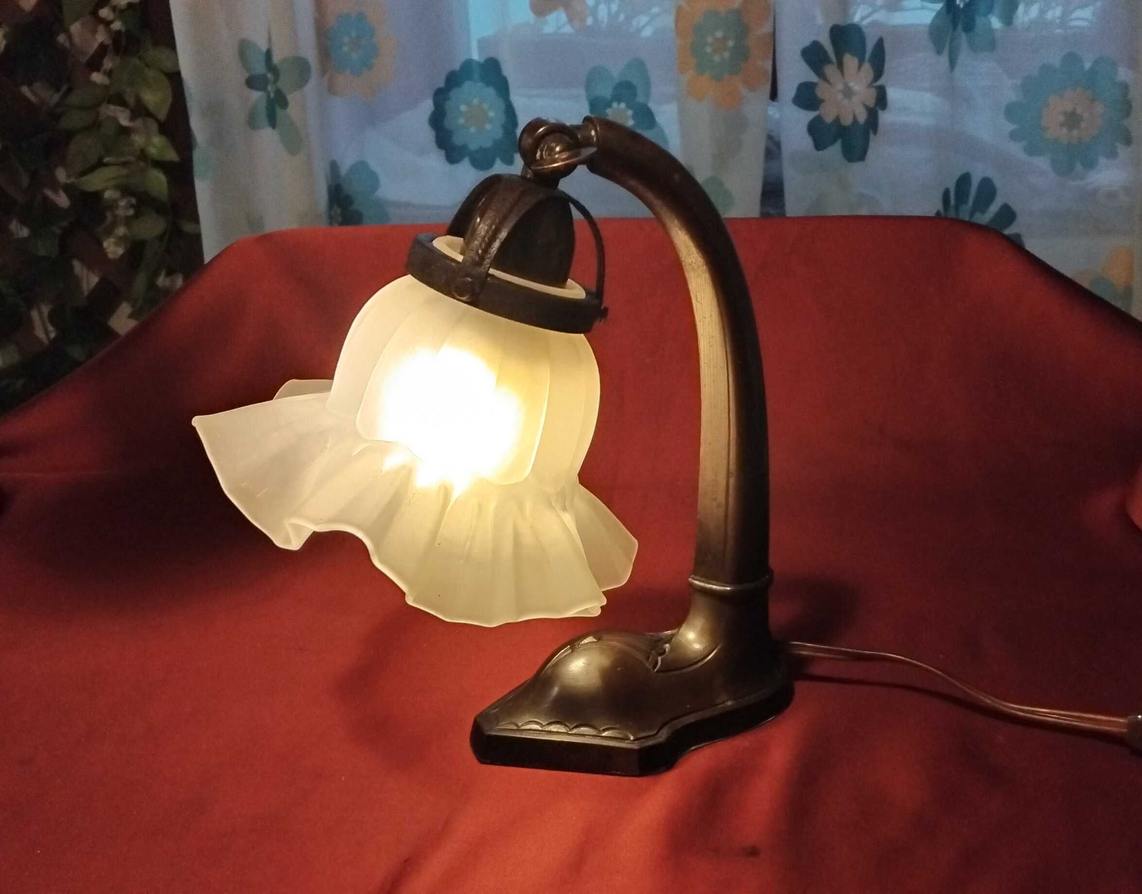 Przedwojenna mała lampka nocna cynowa, Francja lata 30-te, Art Deco