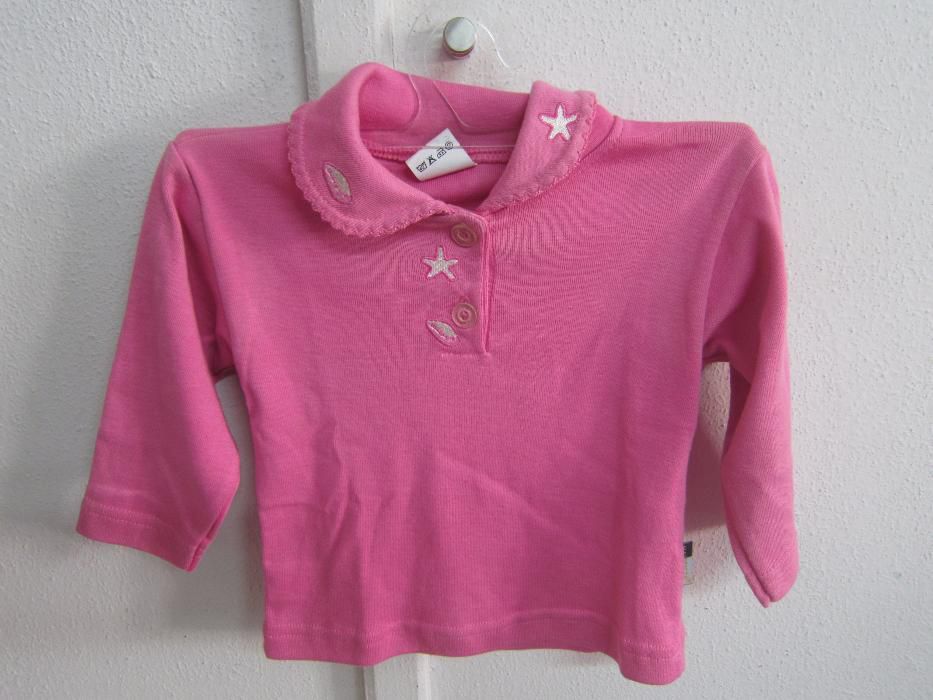 Camisola de Menina Rosa com Estrelas e Conchas Rosa Bordadas na Gola 6