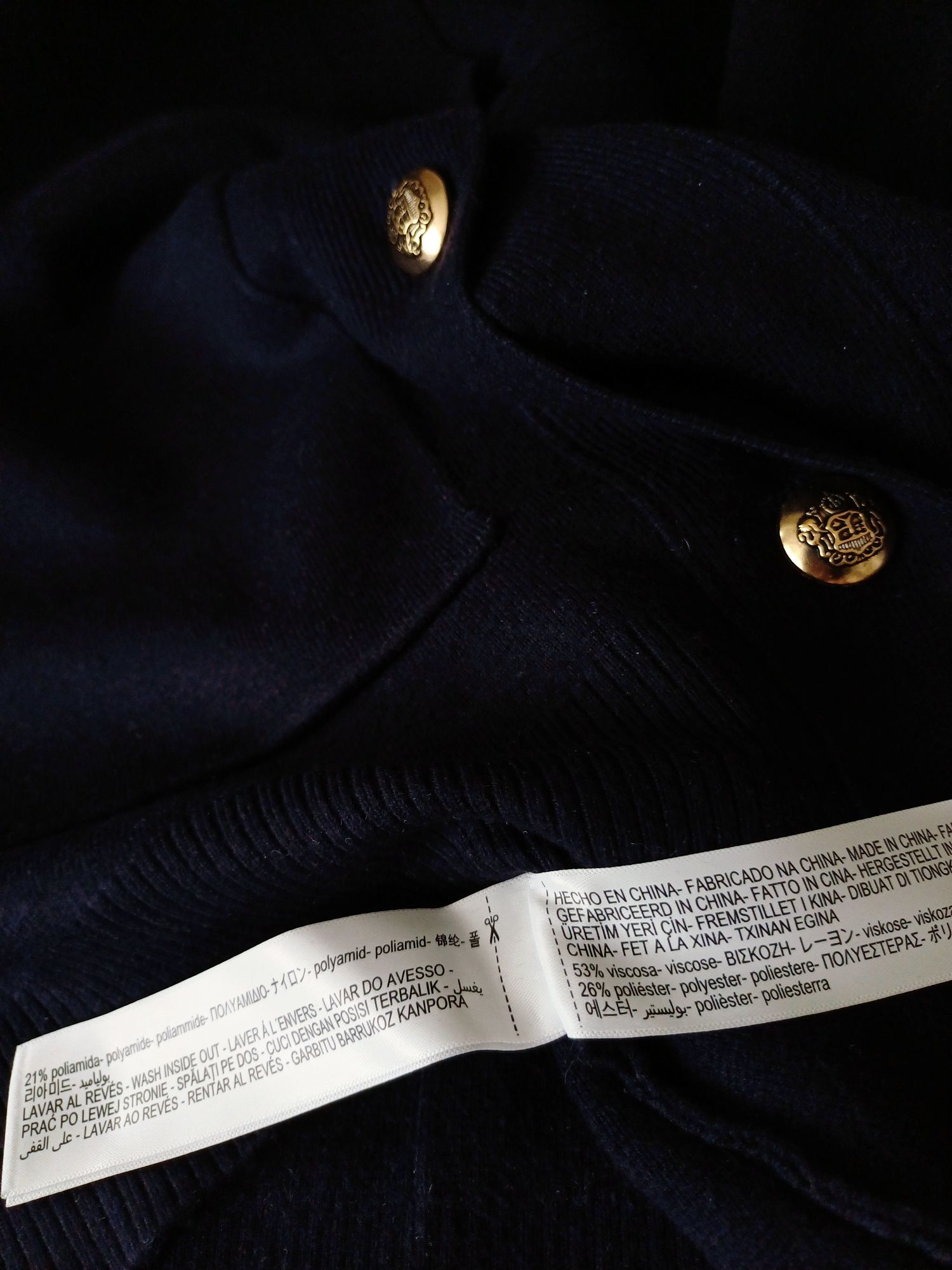 Massimo Dutti kardigan ze złotymi guzikami granatowy navy oversize hit