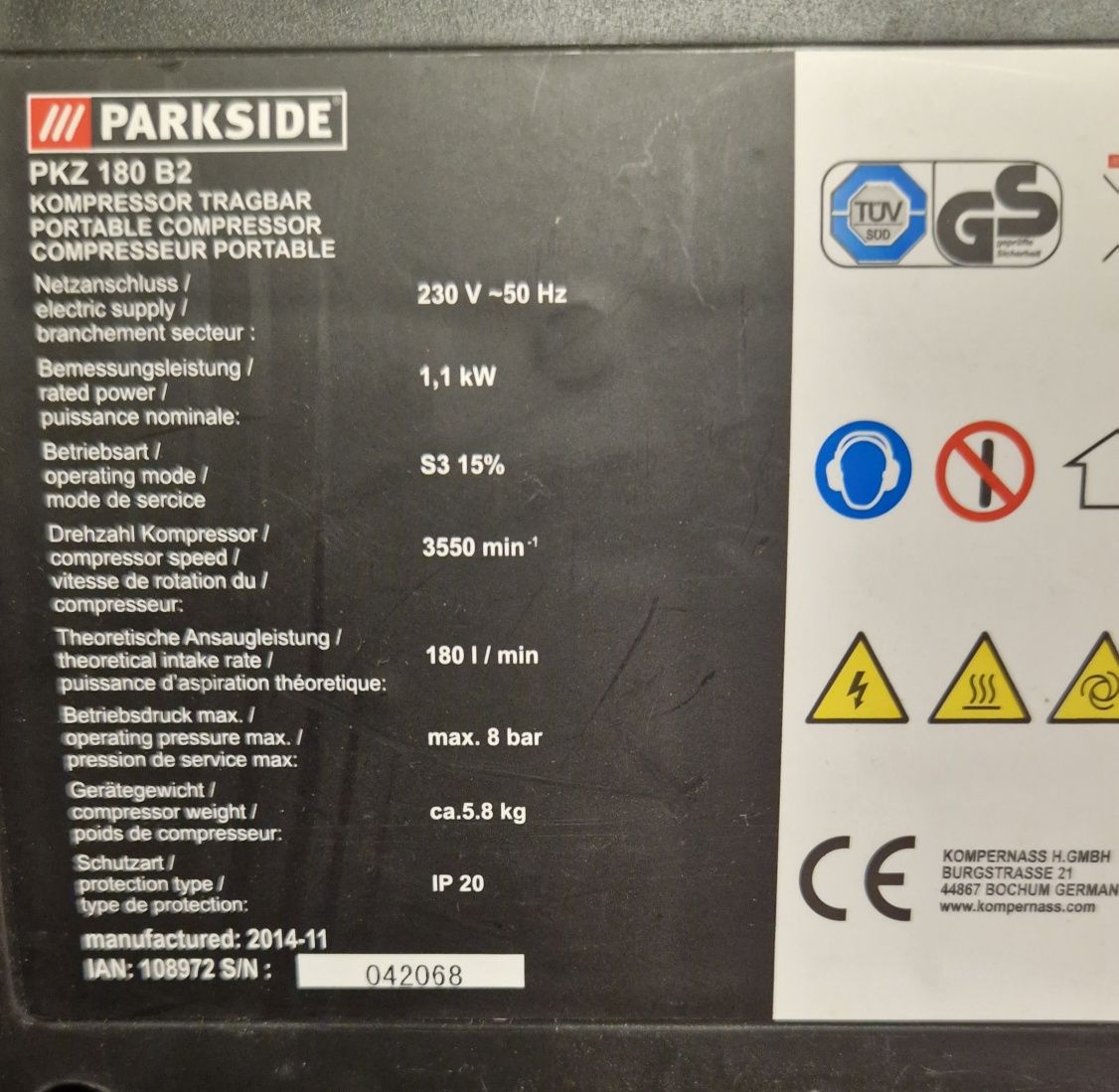 Compressor portátil Parkside com pistola e bicos de enchimento