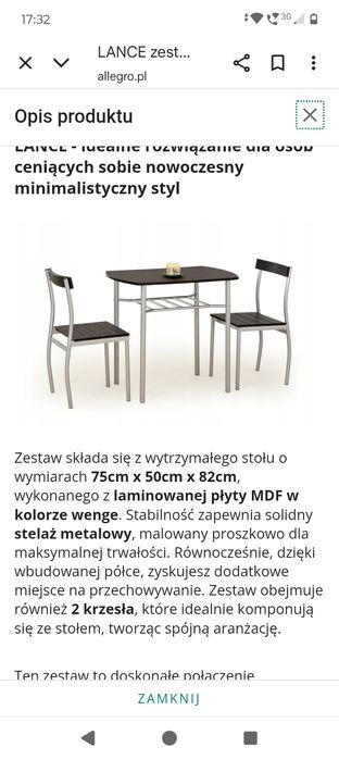 Mały stół plus krzesła