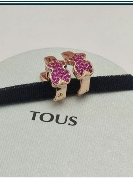 Kolczyki z misiem różowe srebro vermeil 925 z rubinami