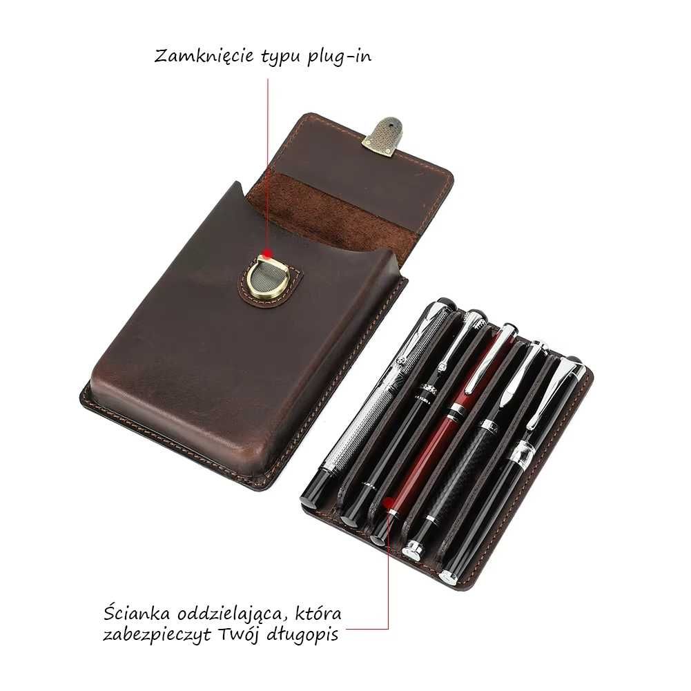 NOWOŚĆ Etui Pokrowiec Piśmienniczy Dla Piór Długopisów Skóra Naturalna