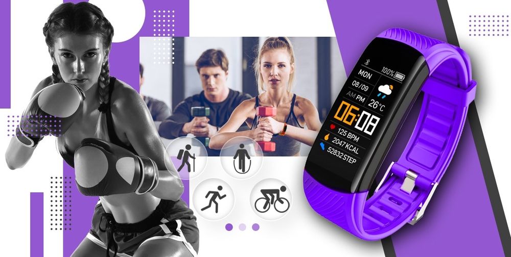 smartband giewont fit&go duo gw200-3 - black + pasek flora violet