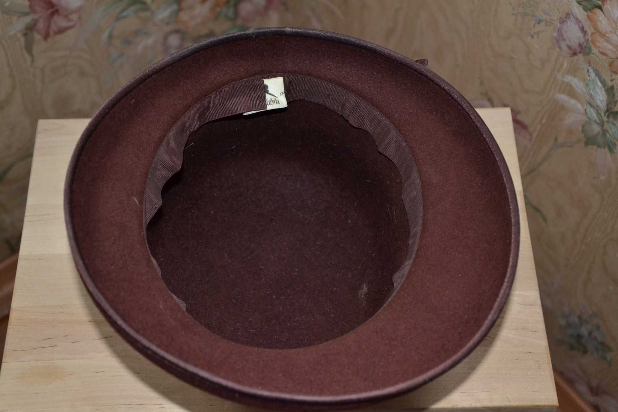 Фетровая коричневая  шляпа с полями пух р.56 федора