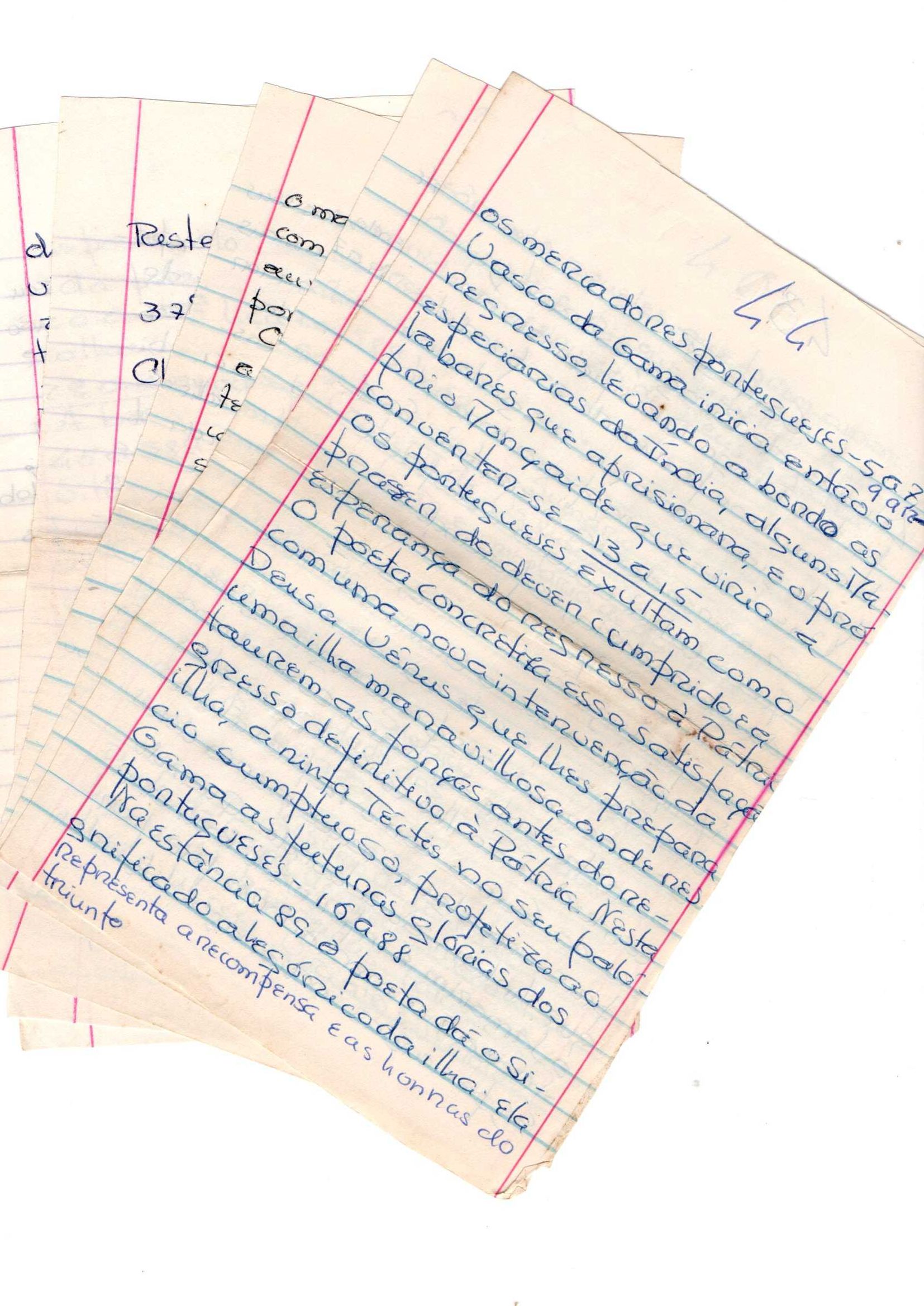 MANUSCRITO - Anotações escolares (déc. 60)