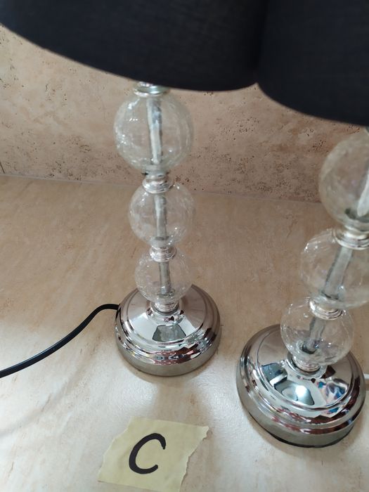 Komplet 2 lampek stojących. Szklane, srebrne z czarnym.