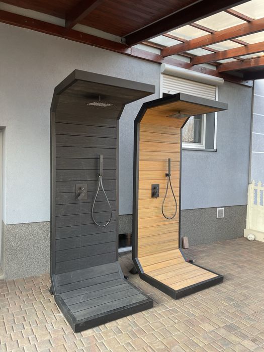 Prysznic ogrodowy z funkcja ciepłej wody, idealny pod saune i spa