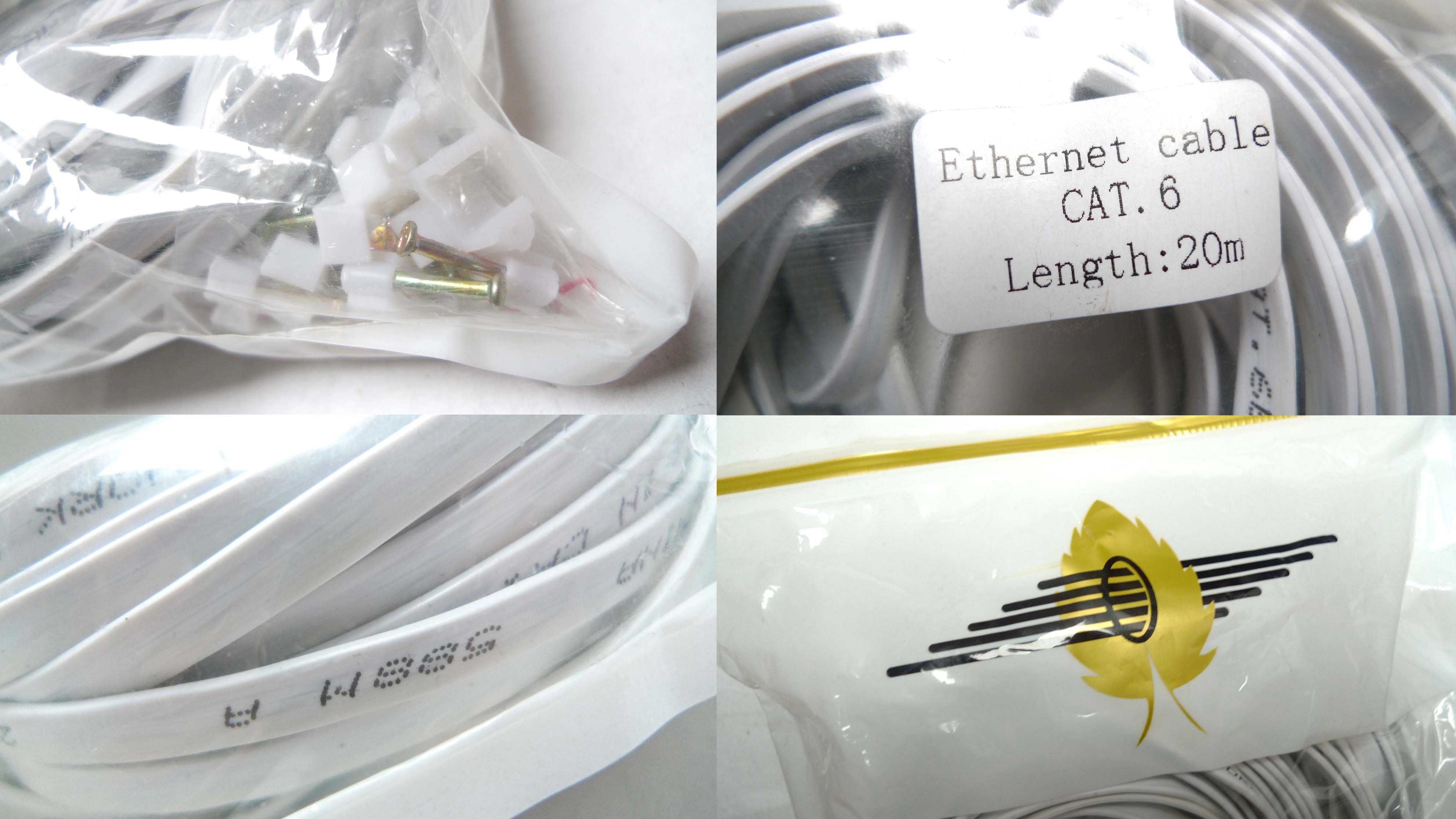 Kabel internetowy LAN RJ45 Cat6 taśma 20m biały uchwyty