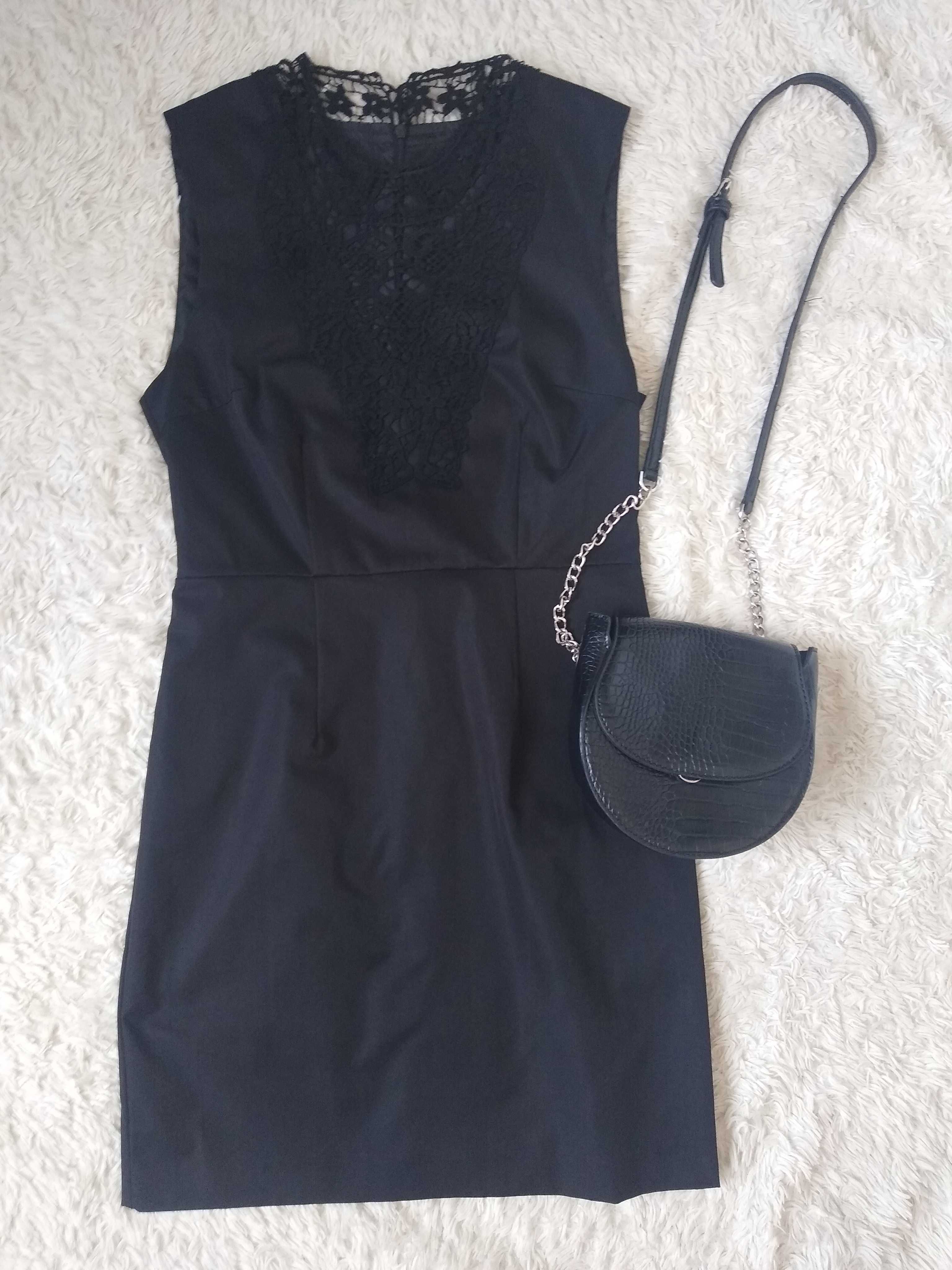 Czarna sukienka Vero moda, pięknie zdobiony dekolt, rozm. M