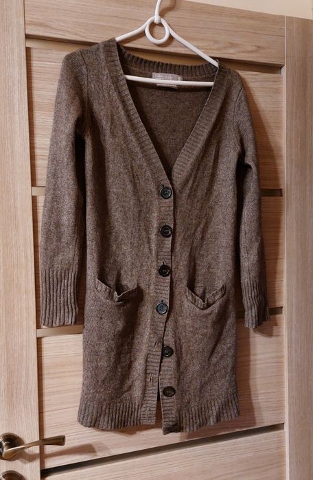 Brązowy sweter kardigan Zara S jedwab z kaszmirem