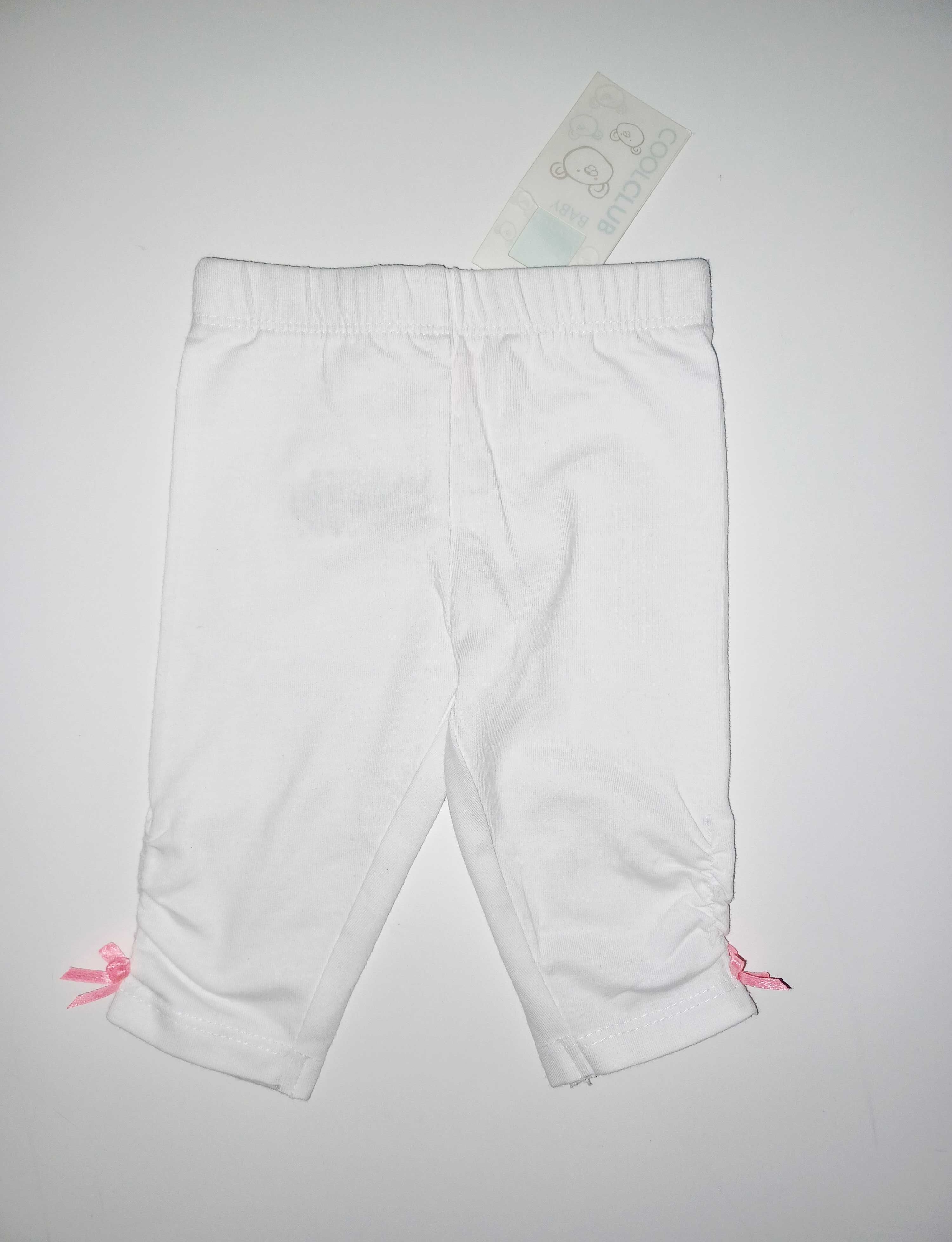 Nowe!! Smyk legginsy 3/4,rozm. 62cm - białe z różową kokardą