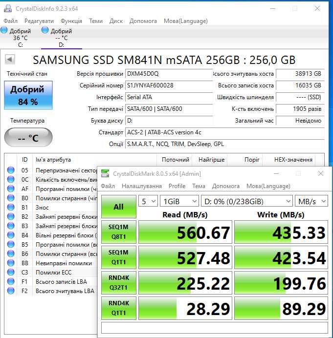 SSD mSATA Samsung 256GB в хорошем состоянии с гарантией