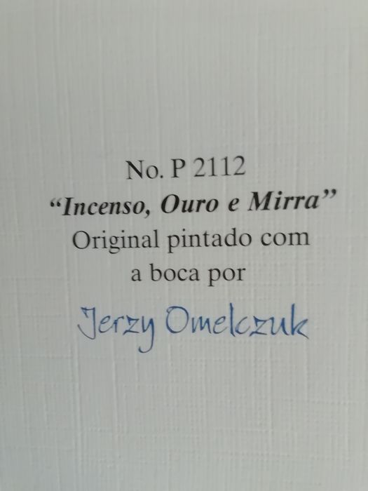 Postal de Natal, pintado com a boca, escrito