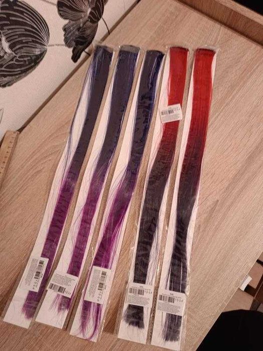 Яркие пряди омбре на заколках фиолетовый, малиновый, сиреневый