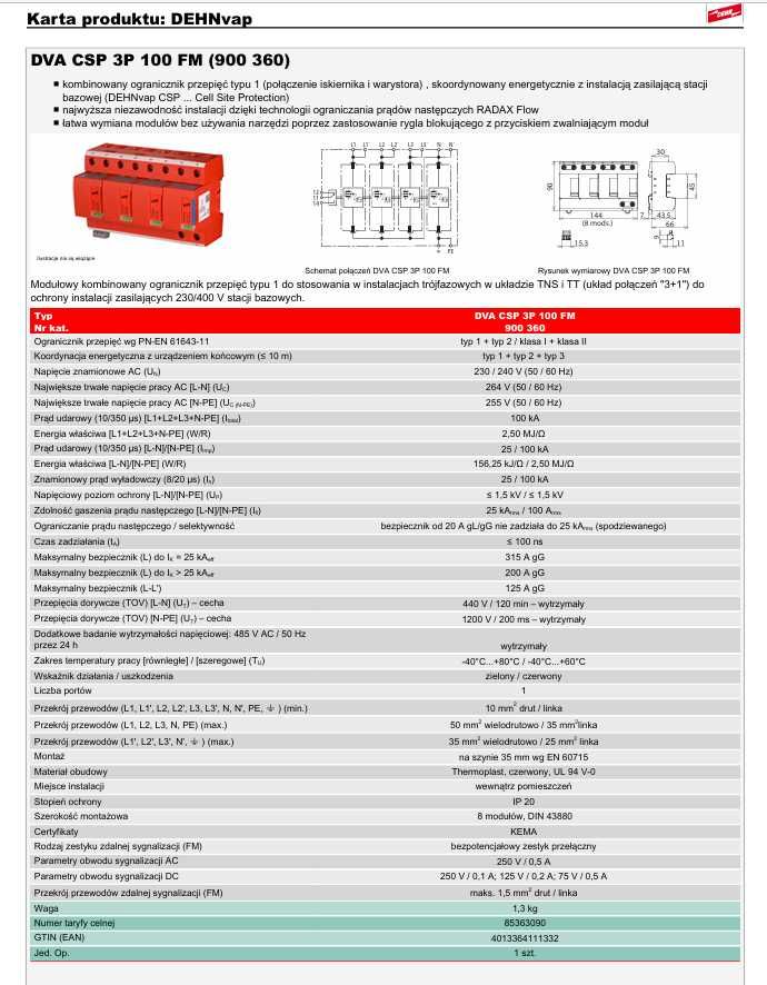 Ogranicznik przepięć DEHNvap DVA CSP 3P 100 FM (900360), DEHNventil