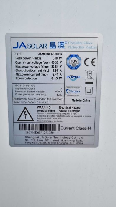 Panel fotowoltaiczny PV JA Solar 310W