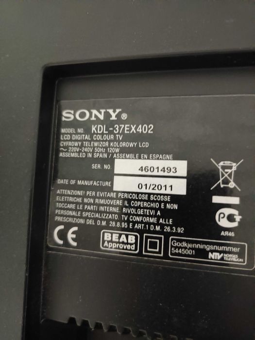 Telewizor SONY 37 cali plus dekoder cyfrowy do telewizji naziemnej.