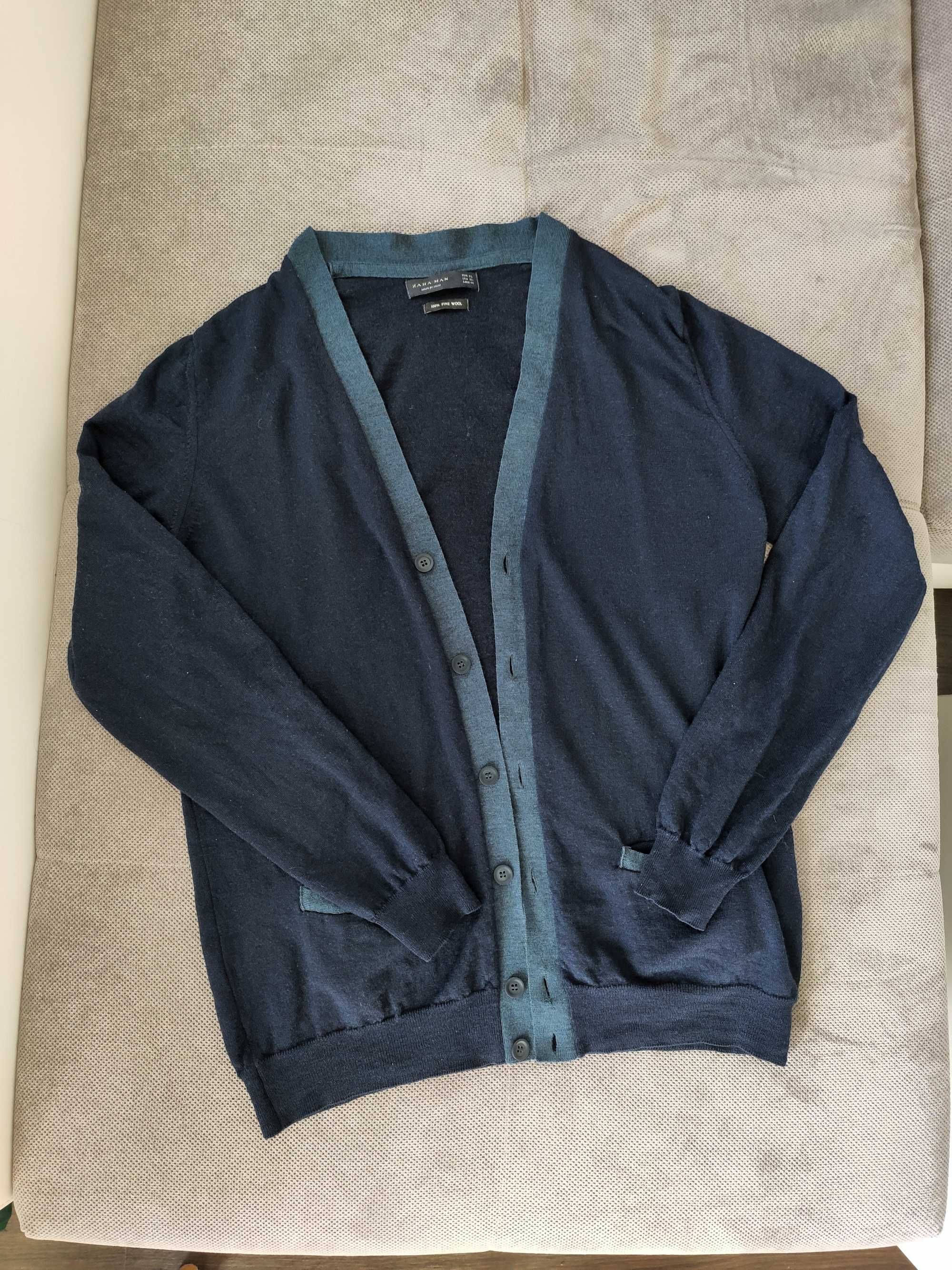 Męski sweter ZARA Man 100% wełna wełniany rozpinany XL