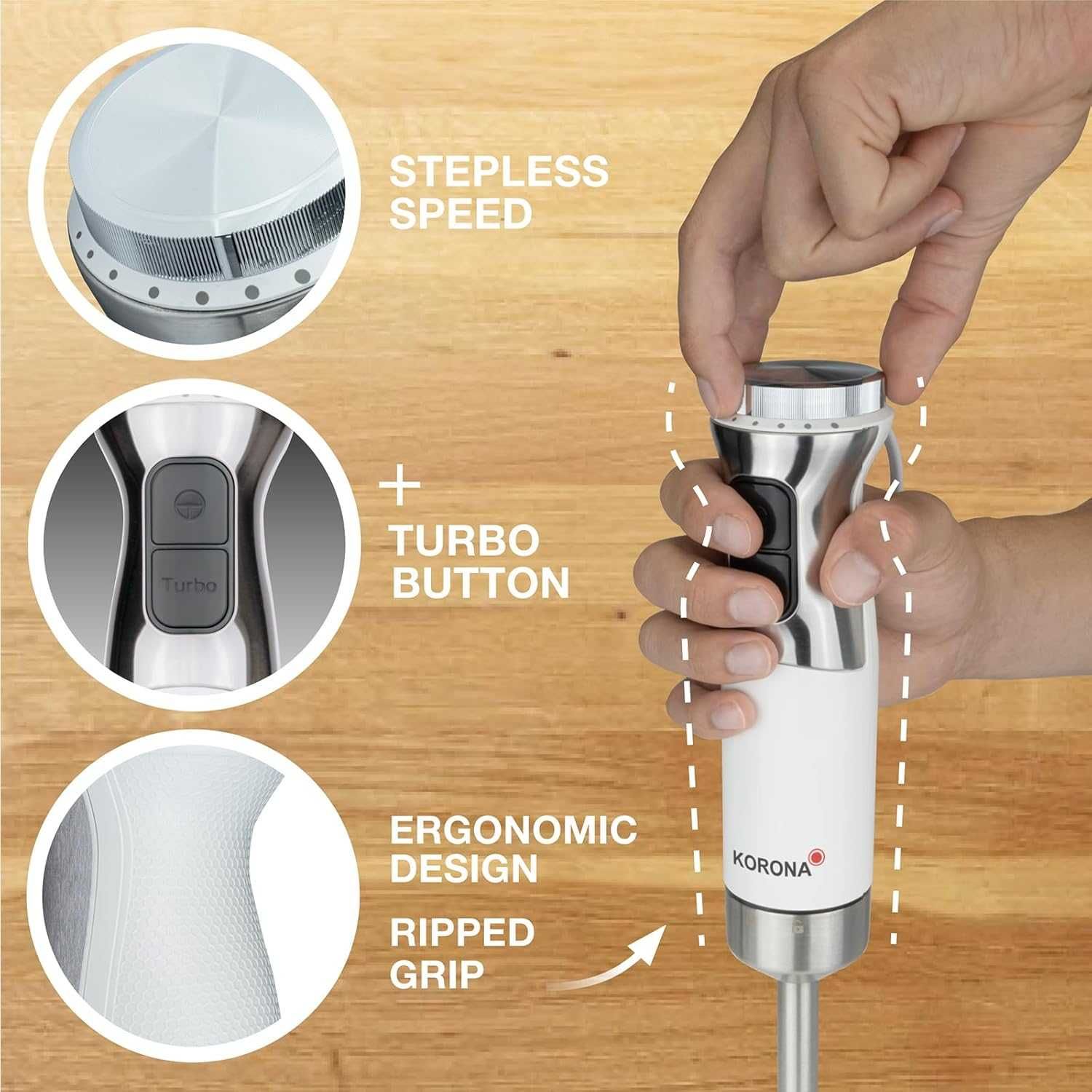 Korona 23530 Blender ręczny, płynna regulacja prędkości, funkcja turbo