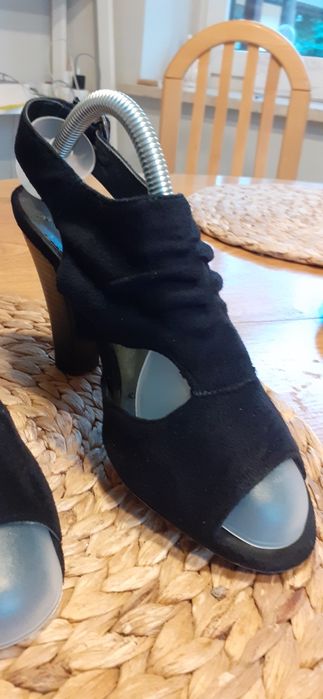buty damskie odkryta pięta i palce czarne zamszowe na obcasie 37