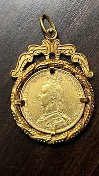 Libra em ouro 22k  Victoria viuva 1892 com aro 19k